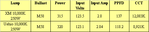 250W (Ushio -vs- XM) 10,000K MH Mogul Lamp